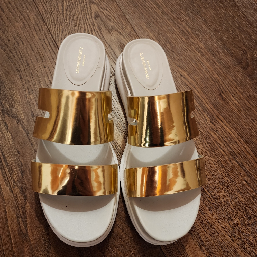 Cole Haan Gold and White Sandals